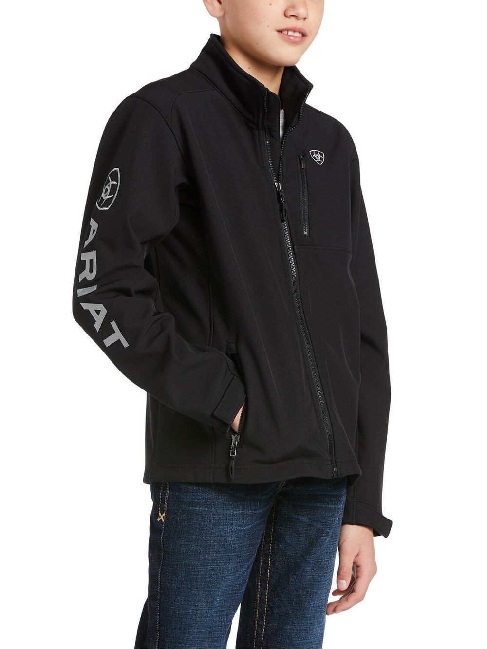 Ariat Black Softshell Zip-Front Jacket with Sleeve Logo